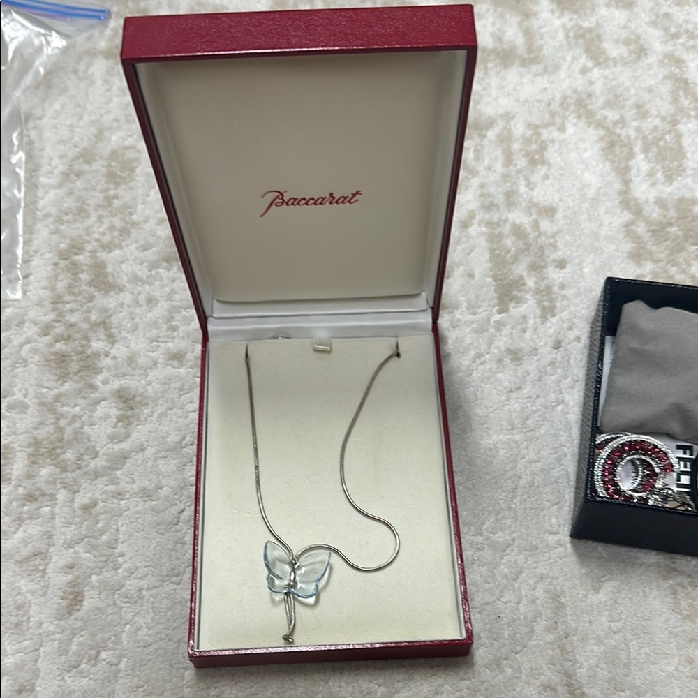 Baccarat Silver Butterfly Necklace light blue vintage